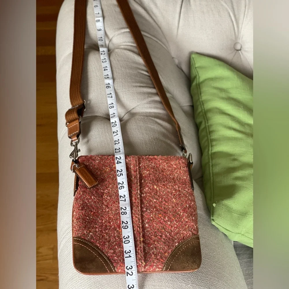 SOLD! AUTHENTIC COACH CROSSBODY HOBO SHOULDER WOOL LEATHER TRIM FRONT POCKET - Picture 8 of 11